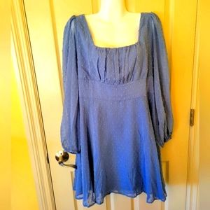 LYANER Womans Polka Dot Square neck Blue Dress Size L